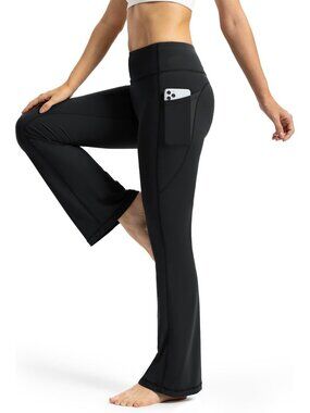 Petite Bootcut Yoga Pants for Women | High Waist Flare Leggings with Pockets